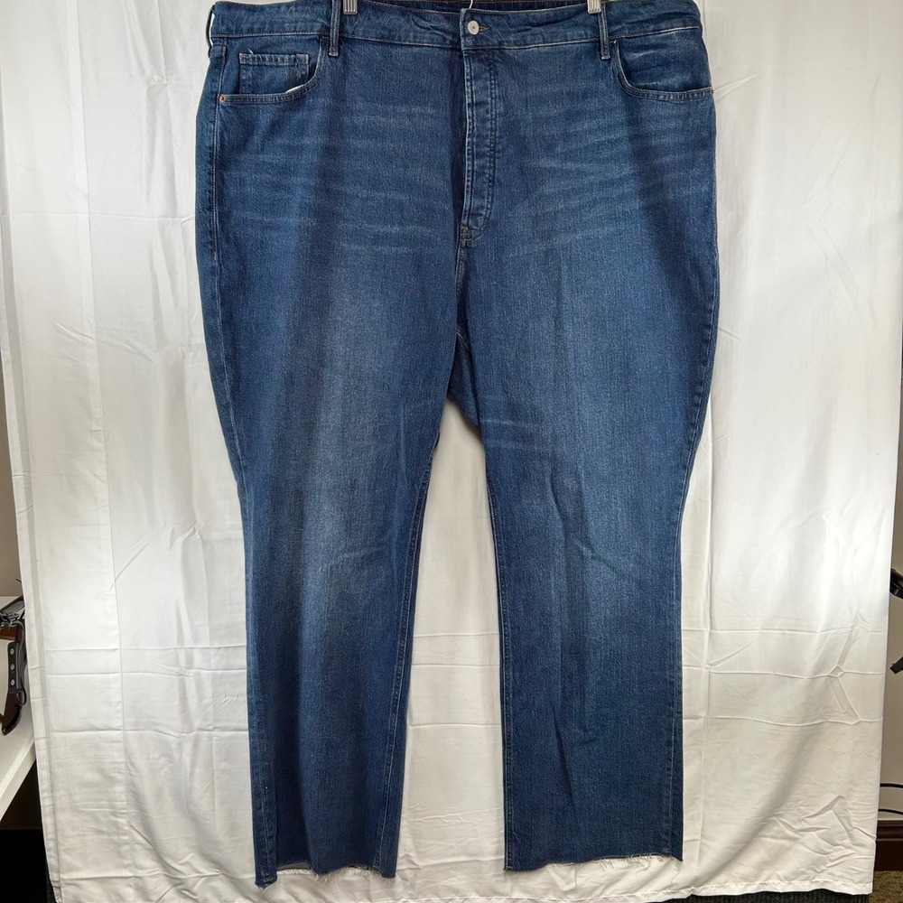 Old Navy Kicker Boot-Cut Jeans Women 28 Blue Extra High-Rise Raw Hem 50x32.5